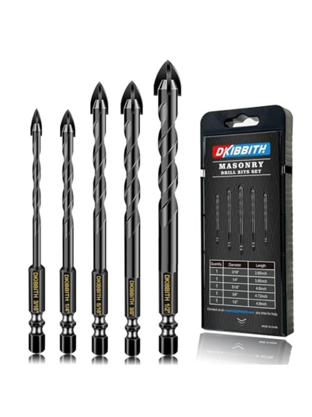 New 5 Pcs Masonry Concrete Drill Bit Set for Tile Brick Glass Plastic Wood,